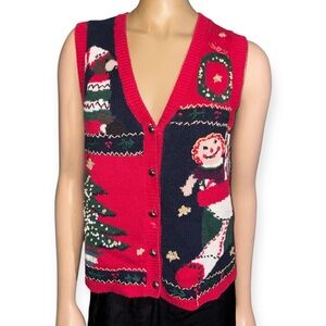 Vintage Capacity women’s Festive Red and Black Women's Sweater Vest size M